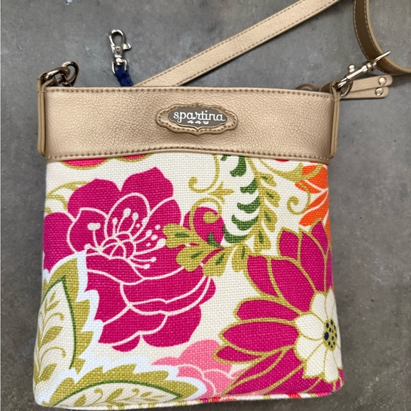 Spartina 449 Handbags - Spartina 449 Pink and Gold Crossbody Bag with Floral Design